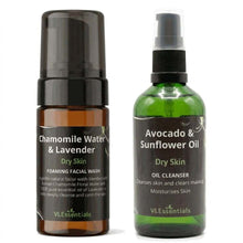 Load image into Gallery viewer, VLEssentials Dry Skin Double Cleanse Kit with oil cleanser and facial wash for double cleansing and hydration