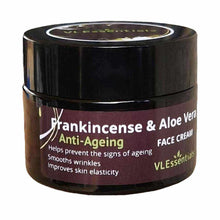 Load image into Gallery viewer, VLEssentials Frankincense and Aloe Vera Anti-Ageing Face Cream 50g container with label