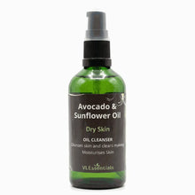 Load image into Gallery viewer, VLEssentials Facial Cleansing Oil with avocado and sunflower for nourishing and hydrating dry skin in 100ml bottle
