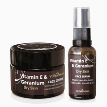 Load image into Gallery viewer, VLESSENTIALS Dry Skin Duo Set | Vitamin E Serum + Cream | Hydration Kit 30ml + 50g VLEssentials.Beauty
