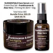Load image into Gallery viewer, VLESSENTIALS Face Serum and Cream Duo Set - Frankincense &amp; Aloe Vera | Firming Kit 30ml + 50g
