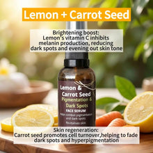 Load image into Gallery viewer, Bottle of VLEssentials Vitamin C Serum with lemon and carrot seed for pigmentation and dark spot brightening
